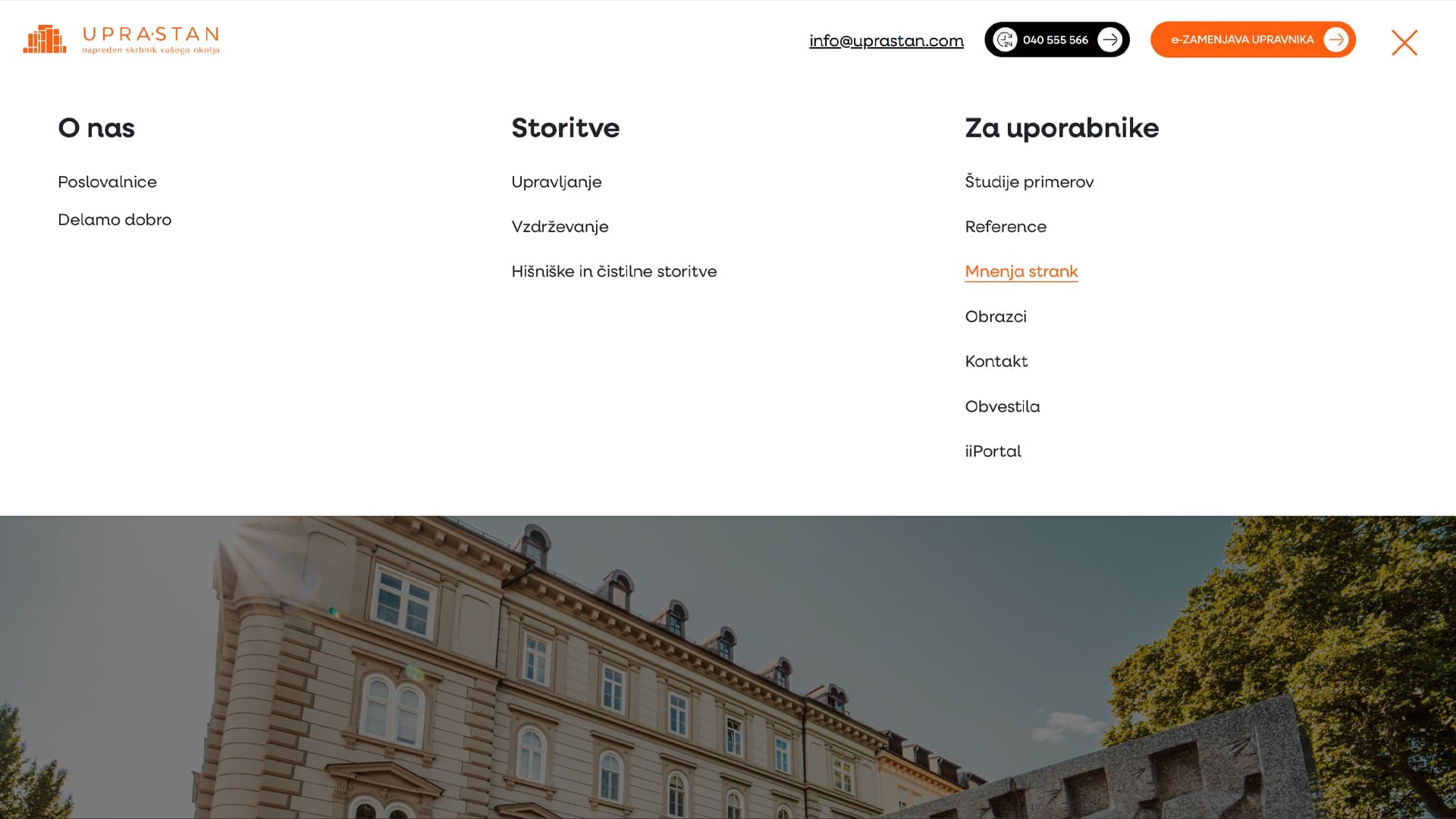 UPRA-STAN spletna stran s pregledom storitev in cen